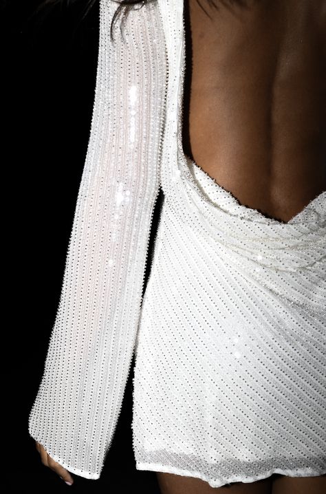 cool girl wedding, white dress, mini dress, wedding inspo, engagement party inspo, bachelorette party, hen do, wedding reception, modern wedding, sequin dress, mini dress, sequin mini dress, backless dress, sparkly dress, night out, date night, sequin dress, glow mesh, glo mesh dress Long Sleeve White Dress Winter, White Sequin Long Sleeve Dress, Long Sleeve Sequin White Dress, Long Sleeve Dress Backless, White Long Sleeve Sequin Dress, White Hen Do Dress, White New Years Dress, Chic Bachelorette Outfit, Short Sequin Wedding Dress