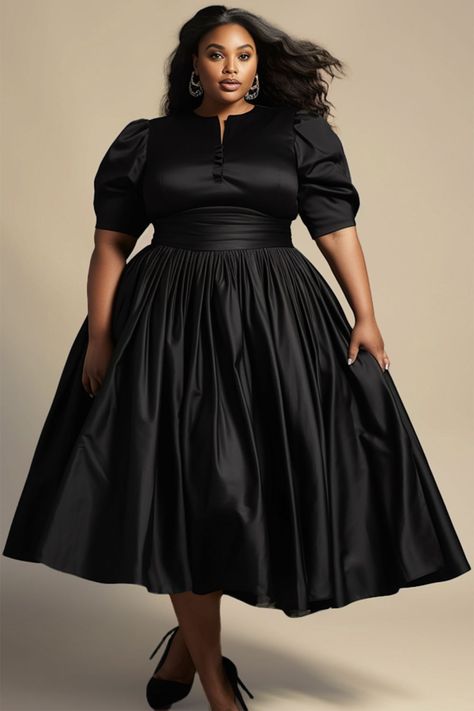 Xpluswear Design Plus Size Semi Formal Elegant Black Round Neck Puff Sleeve Short Sleeve Button Knitted Midi Dresses Black-2XL/18-20 PlusSizeSummerStyle #summervivibes #plussizefashionista #ootd #plussizequeen #plussize #summerfashion. https://whispers-in-the-wind.com/the-ultimate-plus-size-outfit-guide-summer-in-style/?401 Plus Size Birthday Dress, Design Dress For Women, Formal Plus Size Dresses, Plus Size Semi Formal, Summer Tips, Dresses Occasion, Semi Formal Outfits, Plus Size Black Dresses, Big Size Dress