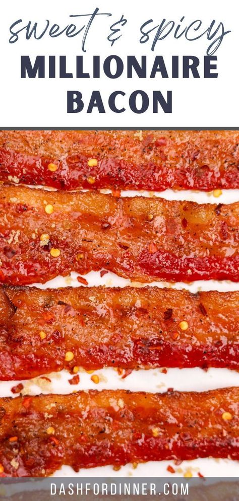 This Million Dollar Bacon recipe is one of the most popular candied bacon recipes! Made with a sweet and spicy that features brown sugar, crushed red pepper flakes, black pepper, and cayenne, these crispy bacon slices stand on their own as an appetizer or snack, but make a flavorful addition to burgers, sandwiches, and more! Great for football parties, holidays, brunch, etc. Vanilla Bourbon Bacon Lollipops, Black Thanksgiving Recipes, Million Dollar Bacon Recipe, Unique Bacon Recipes, Millionaire Bacon, Praline Bacon, Bacon Appetizers Easy, Million Dollar Bacon, Recipes With Bacon