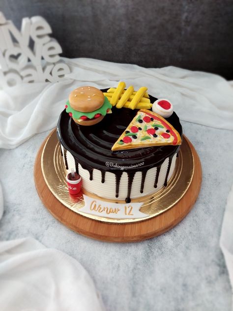 🍔🍕🥤🍟🎂😍 Pizza Cake Design, Pizza Cake Birthday, Nature Cakes, Birthday Cake For Wife, Pizza Birthday Cake, Nature Cake, Cake Designs For Boy, Cake For Husband, Rainbow Birthday Cake