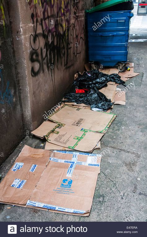 Cardboard boxes on the ground in an ... Cardboard Aesthetic, Comic Ideas, Set Dressing, Homeless People, Multiple Images, Prop Design, Research Projects, Book Nooks, On The Ground