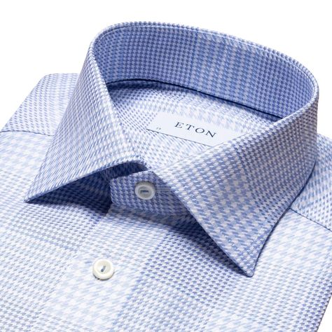 ETON SHIRTS - BLUE CHECKED KING TWILL SHIRT | Matt La Moda Menswear Mens Fashion Check Shirt, Checks Formal Shirts For Men, Luxury Plaid Cotton Shirt, Luxury Denim Blue Men's Shirt, Luxury Men's Button-up Flannel Shirt, Mens Business Casual Outfits, Twill Shirt, Business Shirts, Business Casual Men