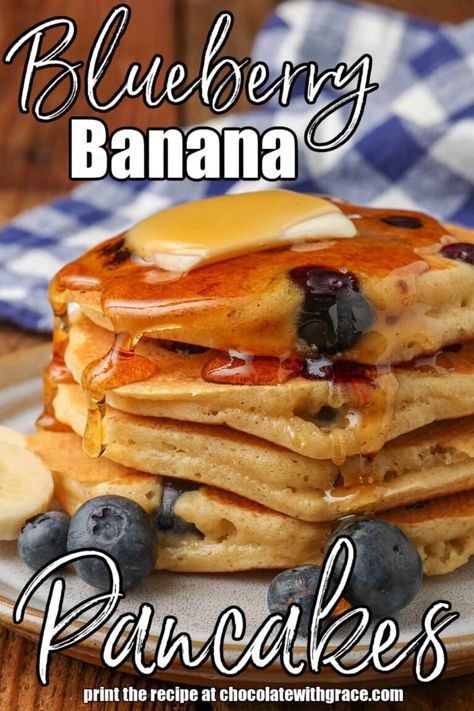 Blueberry Banana Pancakes Blueberry Banana Pancakes, Banana Blueberry Pancakes, Blueberry Pancakes Recipe, Blueberry Pancakes, Banana Blueberry, Banana Pancakes, Pancake Recipe, Food Print, Sweet Recipes