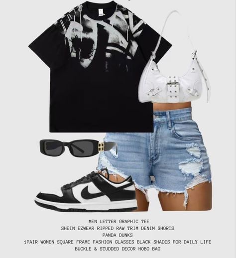 Panda Dunk Summer Outfit, Summer Outfits With Panda Dunks, Panda Dunk Outfit Ideas, Outfits With Panda Dunks Summer, Nike Dunks Outfit Woman Shorts, Shorts And Dunks Outfit, Shorts With Panda Dunks, Dunk Outfit, Dunks Outfit