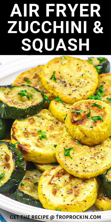 Love air fryer recipes? Making air fryer veggies is a snap! Air fryer zucchini and squash is a healthy side dish that's ready quick. Perfectly seasoned per the recipe, but just as easily made with your favorite spices. Air Fryer Squash And Zucchini, Air Fryer Zucchini And Squash, Air Fryer Veggies, Air Fryer Squash, Grill Night, Spaghetti Squash Recipes Easy, Food For Kidney Health, Zucchini And Squash, Air Fryer Zucchini