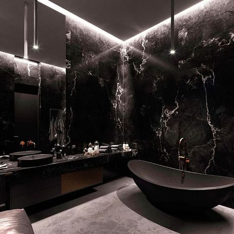 Get inspired with our GOTHIC BATHROOM IDEAS. Our images will help your creative juices flow, taking your design ideas to the next level...READ MORE #gothicbathroom #gothicbathroomideas #gothicbathroomdecor #gothicbathroomdecorideas #victoriangothicbathroomideas #gothicthemedbathroomdecor #gothicstylebathroom #gothicbathroominspiration #gothbathroomideas #blackbathroomideas #emobathroomideas #moderngothicbathroomideas #gothicbathroomdesigns #vampirebathroomideas #blackgothicbathroom Gothic Bathroom Ideas, All Black Bathroom, Gothic Bathroom Decor, Black Marble Bathroom, Gothic Bathroom, Marble Bathroom Designs, Dark Interiors, Bathroom Design Luxury, Luxury Homes Dream Houses