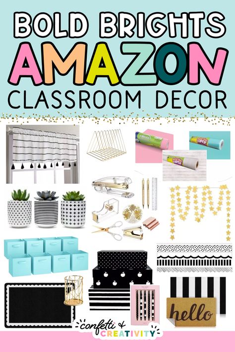 Looking for other decor ideas to go with your Bold Brights classroom? Check out these fantastic and affordable Amazon must-haves for your bold & bright classroom! These classroom decor items will be the perfect way to transform your classroom into your home away from home! Bright classroom decor ideas // Amazon classroom must haves // Colorful classroom decor // Amazon classroom finds // Classroom ideas Bold Brights Classroom Decor, Classroom Decor Amazon, 2024-2025 Classroom Themes, Amazon Classroom Decor, Bold And Bright Classroom Theme, Black White Classroom Decor, Black White And Bright Classroom, Spotty Brights Classroom Decor, Preppy Classroom Theme