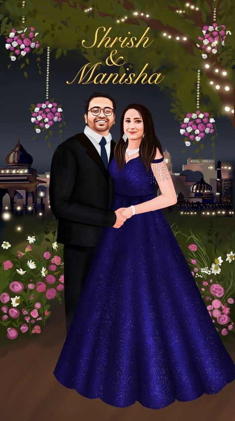 DM to get your invite noww !! Reception Illustration Couple, Reception Caricature, Reception Illustration, Shadi Decor, Engagement Invitation Card Design, Groom Cartoon, Couple Illustrations, Caricature Wedding Invitations, Couple Illustration Wedding