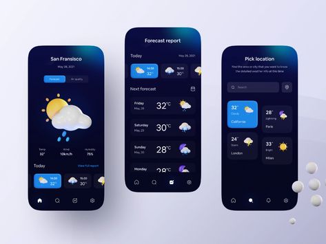 Weather App Design, Weather Mobile, Creative App Design, App Design Trends, Weather Application, App User Interface, Design Exploration, Ux App Design, Ios App Design