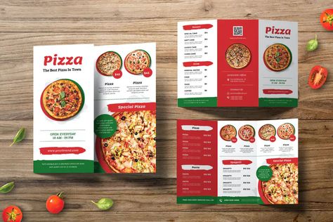 Pizza TriFold Brochure Template / 2 Pages. Trifold Brochure ( 21cm x 29.7cm ). Pizza Leaflet Design, Pizza Restaurant Menu Design, Food Brochure Design Ideas, Pizza Menu Design Ideas, Food Leaflet Design, Pizza Menu Ideas, Food Brochure Design, Italian Menu Design, Pizza Menu Design