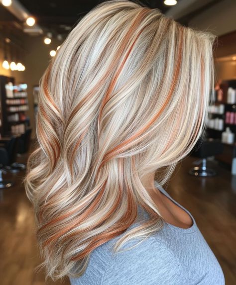 Fall 2024 Blonde Hair Trends, Blonde Hair With Copper Highlights, Blonde Hair With Copper Lowlights, Copper Pixie, Perfect Highlights, Hair Colors For Fall, Natural Hair Fall, Copper Blonde Hair Color, Red And Blonde