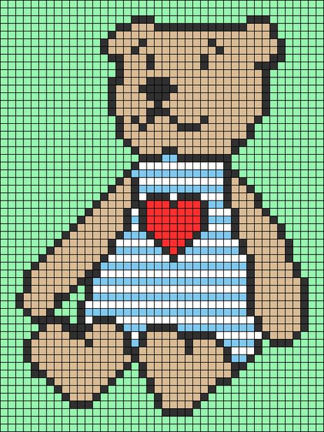 Teddy Bear Pixel Art, Bear Pixel Art, Pixel Beads, Pixel Crochet, Bear Teddy, Beaded Jewlery, Pixel Pattern, Cross Stitch Cards, Crochet Tapestry