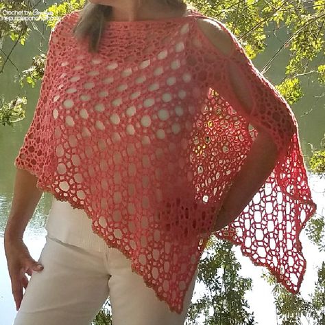 Crochet Thread Patterns, Tunisian Simple Stitch, Reverse Single Crochet, Lacy Crochet, Lace Poncho, Flower Granny Square, Crochet Poncho Free Pattern, Poncho Crochet, Simple Stitch