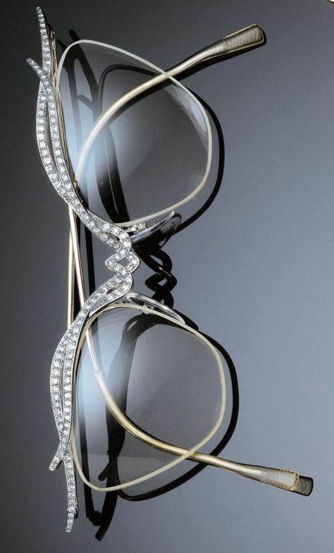 A PAIR OF RETRO PLATINUM, GOLD AND DIAMOND GLASSES, 1960S. #Retro #vintage #glasses Diamond Glasses, Fake Glasses, Funky Glasses, Retro Glasses, Fashion Eye Glasses, Cute Glasses, Vintage Eyeglasses, Vintage Eyewear, Glasses Chain