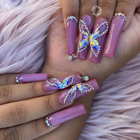 Bling Nail Designs, Beautiful Acrylic Nails, Purple Acrylic Nails, Long Acrylic Nail Designs, Diva Nails, Nude Nail Designs, Swarovski Nails, Ballerina Nails, Bling Acrylic Nails