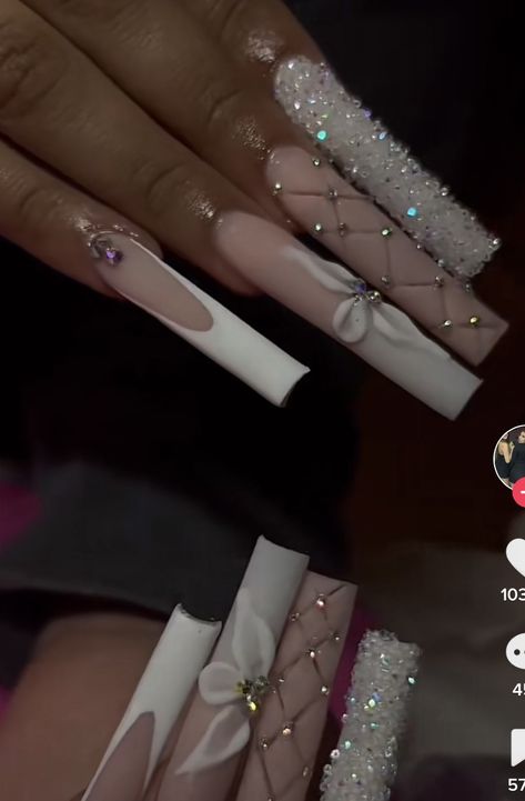 Long Nail With Rhinestones, Long Acrylic Nails Inspo 2023, Long Square Acrylic Nails New Years, Xxlong Square Nails, Long Gem Acrylic Nails, Acrylic Nails Gems Rhinestones, Acrylic Nails Ideas Baddie, Long Gem Nails, Nails Acrylic Coffin Long Baddie