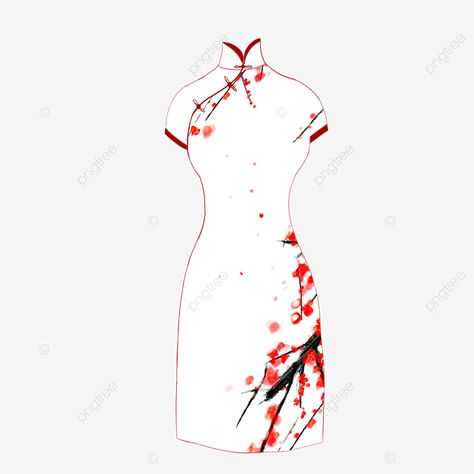 apparel,chinese retro,hand drawn illustration,red plum on white,red and white,flower,classical,republic of china,cheongsam,clothing,flower clipart,china clipart Chinese Dress Illustration, Chinese Traditional Dress Drawing, Cheongsam Drawing, Chinese Dress Drawing, Chinese Qipao Modern, Cheongsam Pattern, Dress Drawing Easy, Magazine Typography, Fashion Magazine Typography