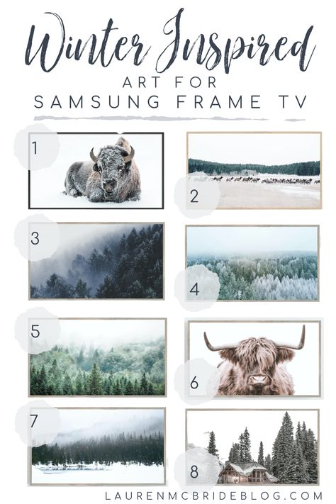 Frame Tv Gallery Wall, Winter Digital Art, Tv Gallery Wall, Fireplace Feature Wall, Lauren Mcbride, Printable Vintage Art, Budget Home Decorating, Winter Inspired, Winter Photo