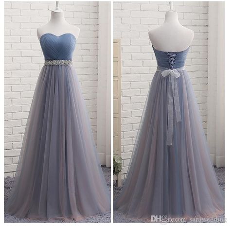 Sweetheart Tulle Long Bridesmaid Dresses Lace Up 2018 Floor Length Wedding Guest Dresses Elegant Formal Evening Dress Grey Blue Bridesmaid Dresses, Blue Tulle Prom Dress, Cute Dresses For Party, Blue Bridesmaid Dress, Beaded Prom Dress, Blue Tulle, Bridesmaid Dresses Online, Cute Prom Dresses, Blue Bridesmaid Dresses