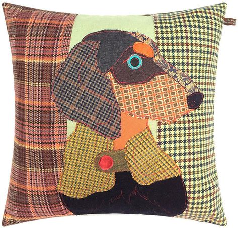 Carola van Dyke - Franz the Dachshund Cushion - 50x50cm Modern Upholstery Fabric, Applique Cushions, Dachshund Funny, Dog Day Afternoon, Dog Quilts, Dog Cushions, Warm Colour Palette, Dachshund Love, Weiner Dog