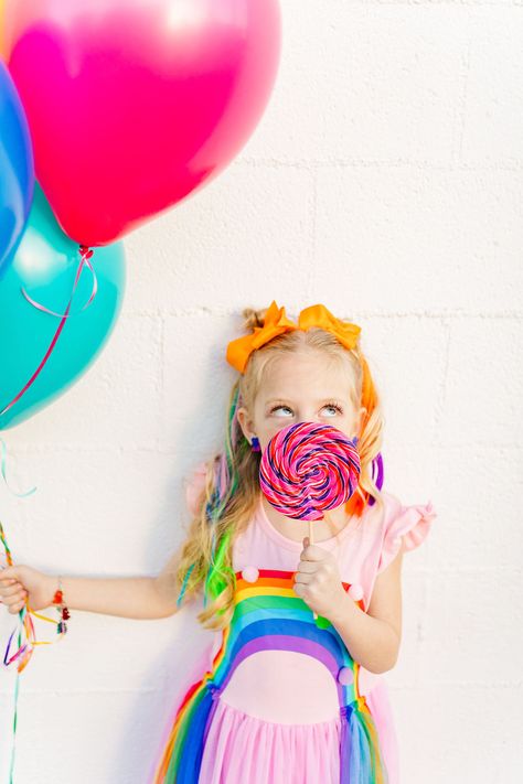 A rainbow candy themed photoshoot downtown in the Arts District of Las Vegas. A fun colorful candy themed photoshoot! Candy Pictures Photography, Rainbow Birthday Photoshoot, Candy Themed Photoshoot, Sweets Photoshoot, Candyland Photoshoot Ideas, Lisa Frank Photoshoot, Lollipop Photoshoot, Candyland Photoshoot, Candy Store Photoshoot