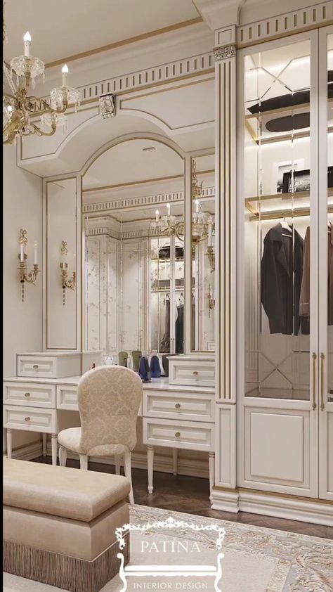 Fantasy Walk In Closet, Classical Dressing Room, Fancy Walk In Closet, French Dressing Room, French Closet, Royal Bedroom, French Apartment, Dream Closet Design, Luxury Bedroom Design