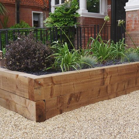 Garden box built. Wooden Raised Beds Garden Ideas, Jim Burton, Garden Beds Diy, Sleepers In Garden, Raised Gardens, Garden Landscaping Diy, Beds Diy, Garden 2023, Railway Sleepers