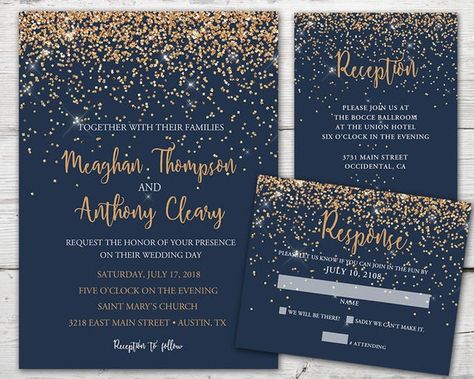 Navy and Copper Wedding Invitation Set with Invitation, RSVP, Insert Card and Envelopes, Navy Gold Wedding Invitation, Navy Wedding Invite Navy And Copper Wedding, Navy Gold Wedding Invitations, Copper Wedding Invitations, Navy Gold Wedding, Navy Invitation, Navy And Copper, Starry Night Wedding, Navy Wedding Invitations, Trendy Wedding Invitations