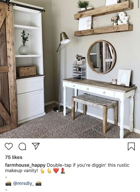 Rustic Makeup Vanity, Rustic Makeup, Makeup Room Ideas, Rustic Vanity, Farmhouse Vanity, Simple Bedroom Design, Farmhouse Master, Beautiful Farmhouse, Vanity Ideas