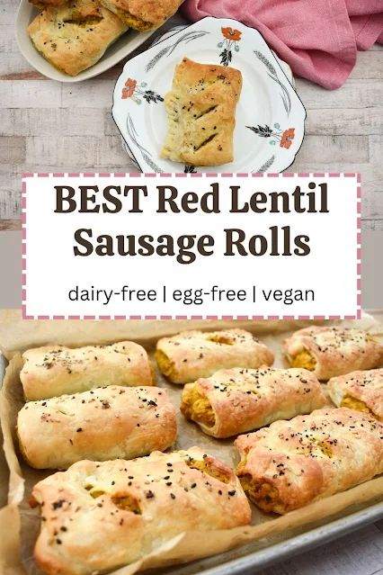 Best Red Lentil Sausage Rolls Recipe made with Puff Pastry. Lentil Rolls Recipe, Lentil Puff Pastry, Lentil Sausage Rolls, Red Lentils Tofu, Lentil Wraps Vegan, Indian Dahl, Breakfast Tofu, Lentil Sausage, Vegan Sausage Rolls