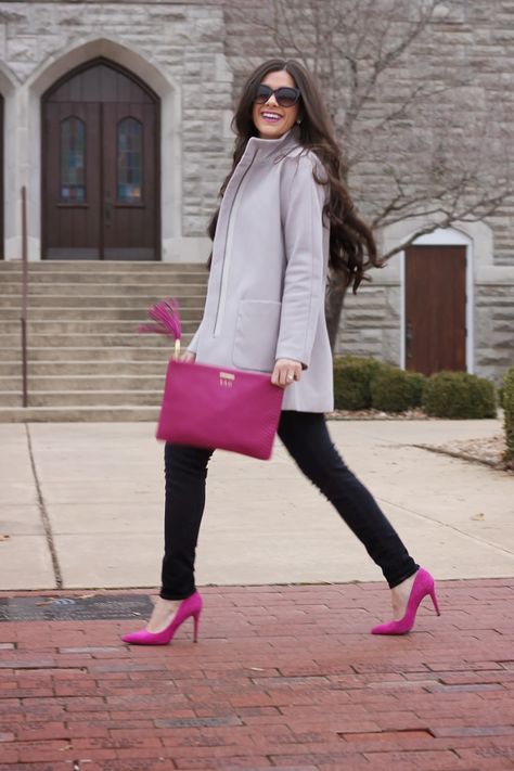 Pink Pumps Outfit, Pink Heels Outfit, Pink Bags Outfit, Fuschia Heels, Denim Crystal, Pink Shoes Outfit, Brunch Attire, Pumps Outfit, Emily Gemma