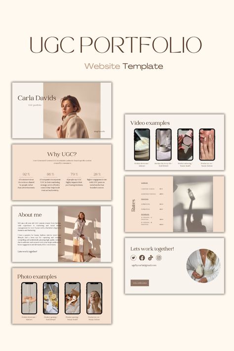 Minimal, modern and creative UGC portfolio website template with a clean layout and bold typography. Perfect for showcasing your work in a stylish and professional #Ugc_Portfolio_Website #Ugc_Portfolio_Ideas #Pretty_Web_Design #Ugc_Portfolio_Template Ugc Portfolio Website, Ugc Portfolio Ideas, Content Creator Portfolio, Pretty Web Design, Ugc Portfolio Template, Minimal Website, Fashion Website Design, Best Landing Page Design, Portfolio Website Template
