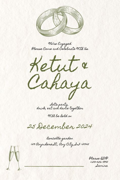 Celebrate your engagement in style! Use our Green and Cream Illustration Engaged Party Invitation Card to invite your loved ones to share in your joy. Let's make this moment unforgettable! Engagement Party Invitation Cards, Cream Illustration, Invitation Card Template, Engagement Invitations, Engagement Party Invitations, Wedding Templates, Invitation Card, Card Templates, Engagement Party