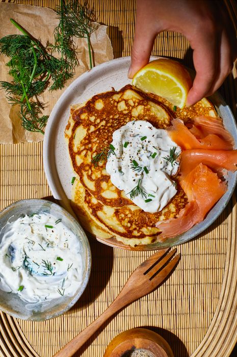 Smoked Salmon Pancakes Is Brunch MagicDelish UK Interesting Breakfast Ideas, Smoked Salmon Breakfast Ideas, Salmon Pancakes, Smoked Salmon Pancakes, Egg And Smoked Salmon Breakfast, Eggs Smoked Salmon Breakfast, Smoked Salmon Breakfast Platter, Salmon Blinis, Pancake Fillings