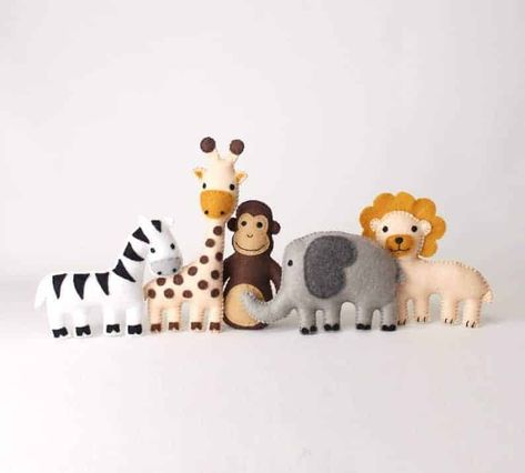 5 Felt Jungle Animals Animal Felt Patterns, Jungle Mobile, Safari Monkey, Animal Felt, Felt Plushie, Mini Monkey, Holiday Hand Towels, Monkey Animal, Monkey Stuffed Animal