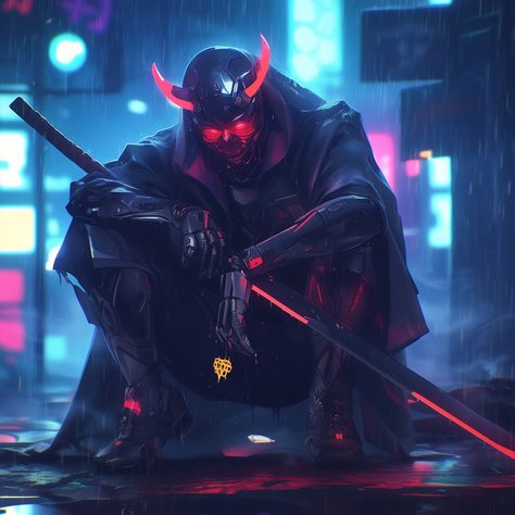 Cyberpunk Swordsman #ninja #demon #cool #characterdesign #fantastic #artwork #fantasy #aiart #digitalart #dailyart #artifialintelligence #digitalartist #midjourney #midjourneyart #conceptart #swordsman Cybergoth Style, Cyberpunk Anime, Ninja Warrior, Demon Hunter, Cyberpunk Style, Samurai Swords, Samurai Warrior, Baymax, Big Art