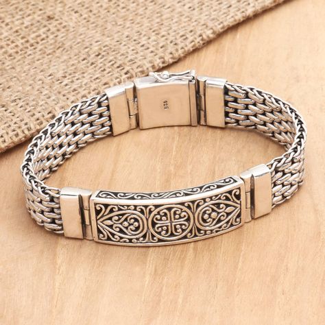 [AffiliateLink] This Handsome Pendant Bracelet For Men Is The Original Creation Of Balinese Artisan Komang Suastra. The Bracelet Is Crafted From Sterling Silver With An Ornate Pendant And A Box Clasp. #mensjewelrybraceletsilver Sterling Silver Bracelets For Men, Breslet For Man, Silver Breslate For Men, Breslet Design, Men’s Bracelet, Silver Jewelry Men, Mens Jewelry Bracelet Silver, Men Silver Bracelet, Silver Bracelets For Men