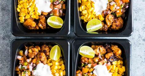 Easy Chicken Burrito Meal Prep Bowls (Gluten Free) - My Food Story Easy Lunch Ideas For Work, Lunch Ideas For Work, Menu Sarapan Sehat, Easy Lunch Ideas, Lunch Bowl, Easy Healthy Meal Prep, Prepped Lunches, Meal Prep Bowls, Diet Vegetarian