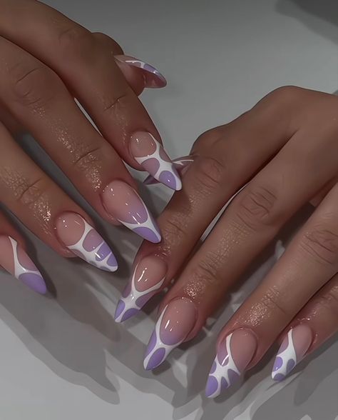 Hourglass Nails, Soft Gel Nails Design, Almond Nails Purple, Cute Almond Nails, Bright Nail Designs, Acrylic Nails Nude, Funky Nail Art, Cow Nails, Diy Acrylic Nails