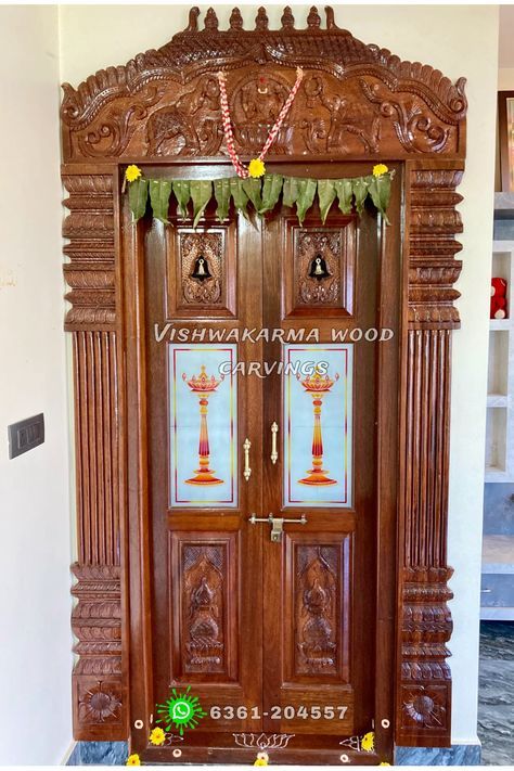 Handmade Wood carving | Pooja room wood carving | Wood carving | wooden Pooja room design | wood carving designs | Pooja room door design | Pooja room designs | wood carving India | Pooja Room Wood Door Design, Simple Pooja Room, Pooja Room Door, Pooja Room Designs, Wood Sculptures, Pooja Room Door Design, Pooja Room Design, Door Fittings, Room Door Design