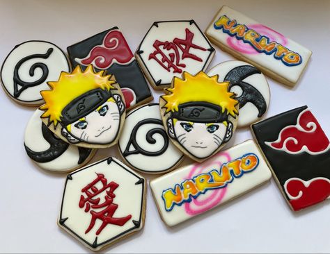 Naruto Chocolate Covered Strawberries, Naruto Food Ideas, Cupcakes Naruto, Naruto Cookies Decorated, Anime Decorated Cookies, Naruto Cookies, One Piece Cookies Anime, Bts Cakes, Naruto Party Ideas