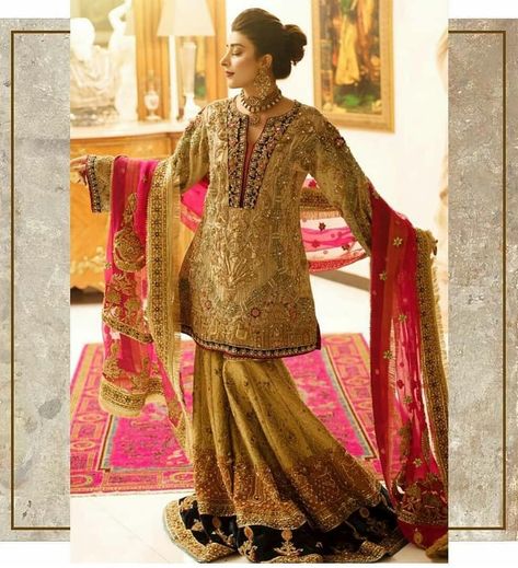 0 Likes, 0 Comments - AANCHAL (@aanchal_efg) on Instagram: “Picture perfect dresses for the new-age bride! Head to our store today and discover a range of…” Gharara Pakistani Simple, Farshi Gharara Pakistani, Jamawar Gharara, Frock Pakistani, Farshi Gharara, Gharara Pakistani, Velvet Kurta, Beautiful Frocks, Wedding Frocks