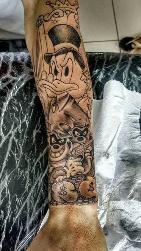 Popeye Tattoo, Mr Cartoon Tattoo, Tattoos Leg, Cartoon Tattoo Ideas, Angel Cartoon, Tattoos Forearm, Forearm Tattoo Quotes, Inner Forearm Tattoo, Cartoon Tattoo