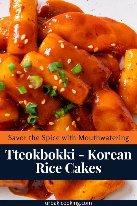 Elevate your taste buds with the fiery and flavorful Korean dish - Tteokbokki. These rice cakes are cooked to velvety soft perfection in a sweet and spicy garlic gochujang sauce that will leave you craving for more. Derived from "tteok" meaning rice cake and "bokki" meaning fry, this classic Korean dish is a must-try for any food lover. As a child, I learned to cook this dish and it's been a go-to favorite ever since. With a mix of sliced onions, minced garlic, gochujang, soy sauce, sugar Tteokbokki Recipe, Korean Rice Cake, Gochujang Sauce, Rice Cake Recipes, Flavored Rice, Sauce For Rice, Spicy Korean, Red Rice, Korean Dishes