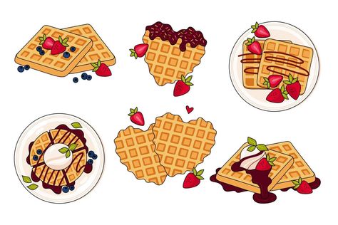 Waffle Doodle, Waffles Illustration, Waffle Tattoo, Waffle Drawing, Recipes Using Bacon, Fall Waffles, Breakfast Illustration, Website Poster, Draw Food