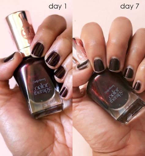 Desperately Seeking Persistent Polish: 7 Days With Sally Hansen Color Therapy Falling Deep Harp Notes, Sally Hansen Color Therapy, Before And After Pics, Makeup And Beauty Blog, Seven Days, Sally Hansen, Love Hair, Nail Polish Colors, Color Therapy