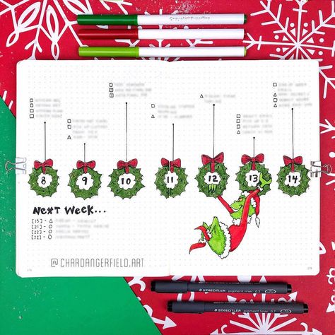 Grinch Bullet Journal, December Bujo, Journal December, Bullet Journal Christmas, Bullet Journal Weekly Layout, December Bullet Journal, Bullet Journal 2020, Bullet Journal 2019, Calendar Journal