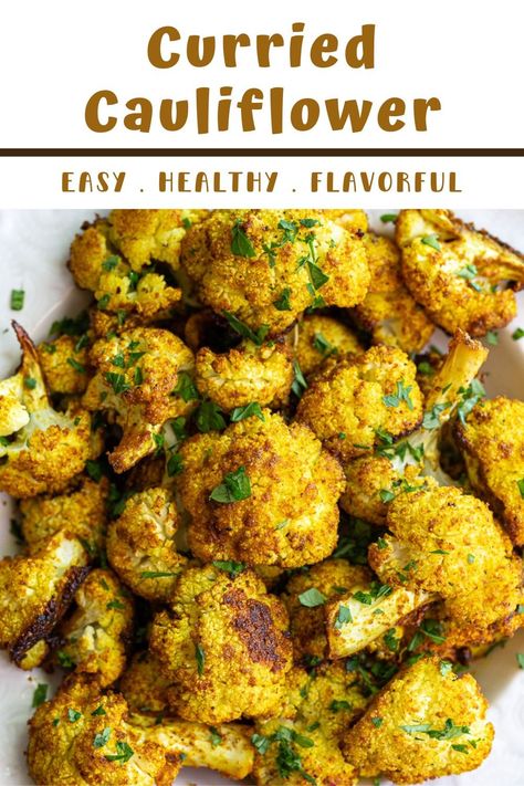 Curried Cauliflower makes a perfect side dish recipe to add to your dinner table. This recipe is super easy to make with a handful of ingredients and only 10 mins of prep time. Califlower Curry, Indian Cauliflower Recipes, Curry Side Dishes, Curried Cauliflower, Oven Roasted Cauliflower, Indian Side Dishes, Spiced Cauliflower, Cauliflower Dishes, Cauliflower Recipe