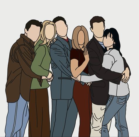 Friends drawing ❤️ Embroidery Minimal, Friends Drawing, Character Outline, Friends Sketch, Pro Create, Friends Clipart, Friends Illustration, Scene Drawing, Friends Poster