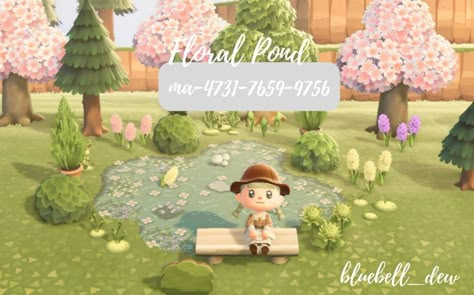 eustaquio🍃 on Twitter: "New design 🍃🌷 This was inspired by the amazing creators @KiraAlesia and @mutsumori167cm https://t.co/R4OuJho4FK" / Twitter Pond Code Animal Crossing, Acnh Springcore, Acnh Spring, Vintage Kidcore, Pond Animals, Acnh Path, Pink Island, Acnh Cottagecore, Acnh Paths